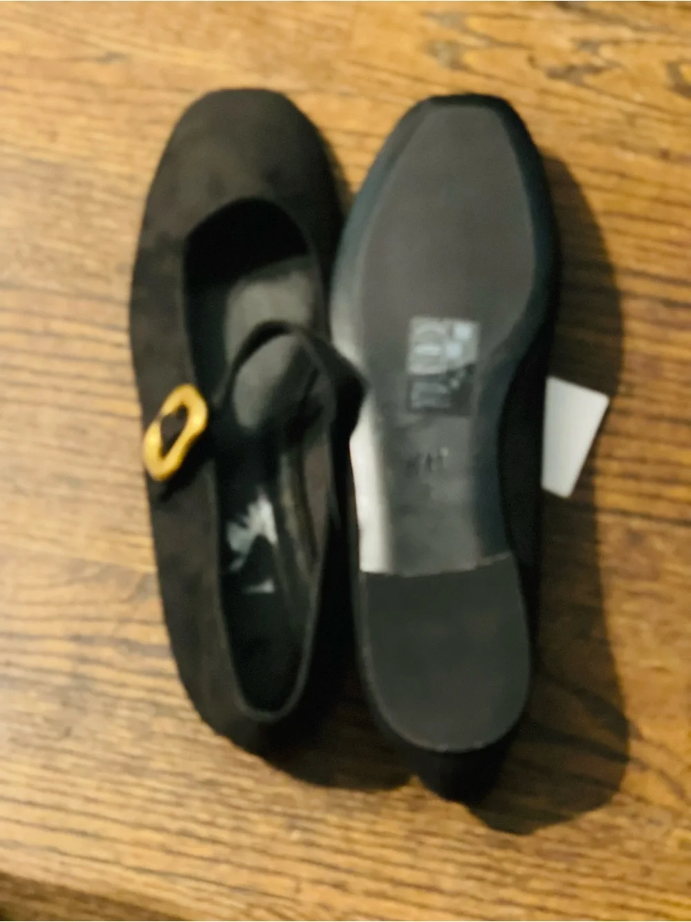 H&M Black Suede Mary Jane Flats with Gold Buckle size 11 NWT